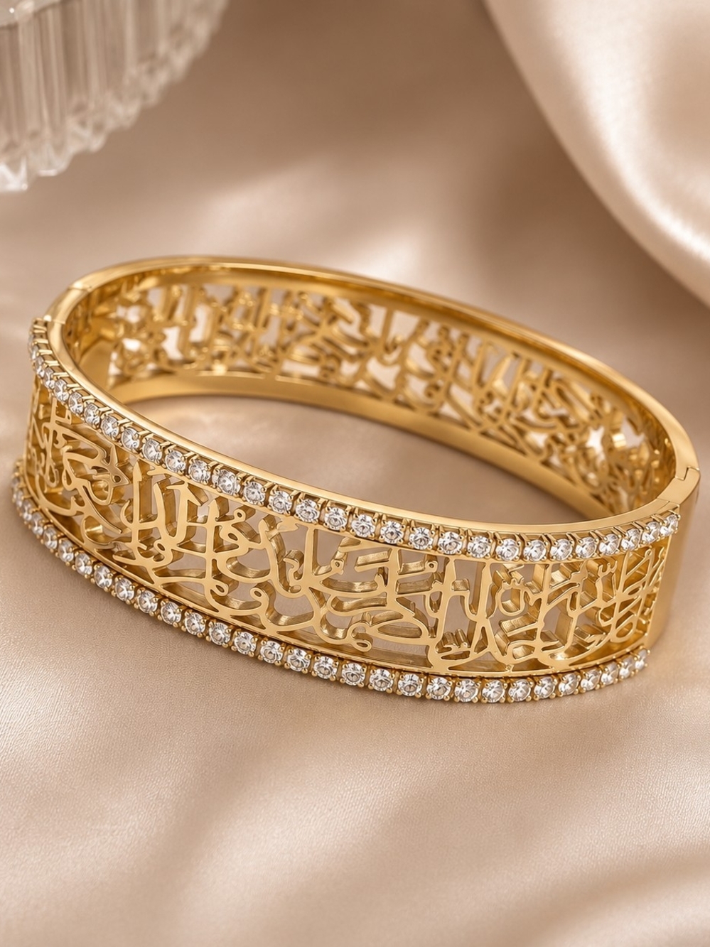 Gold Filigree Crystal-Edge Bangle Bracelet - Picture 4 of 5